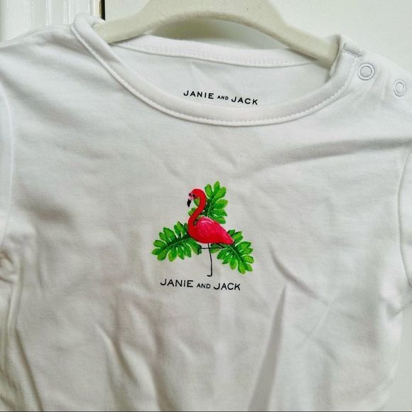 NWT Janie and Jack white short-sleeve bodysuit with flamingo print in front - Picture 3 of 5